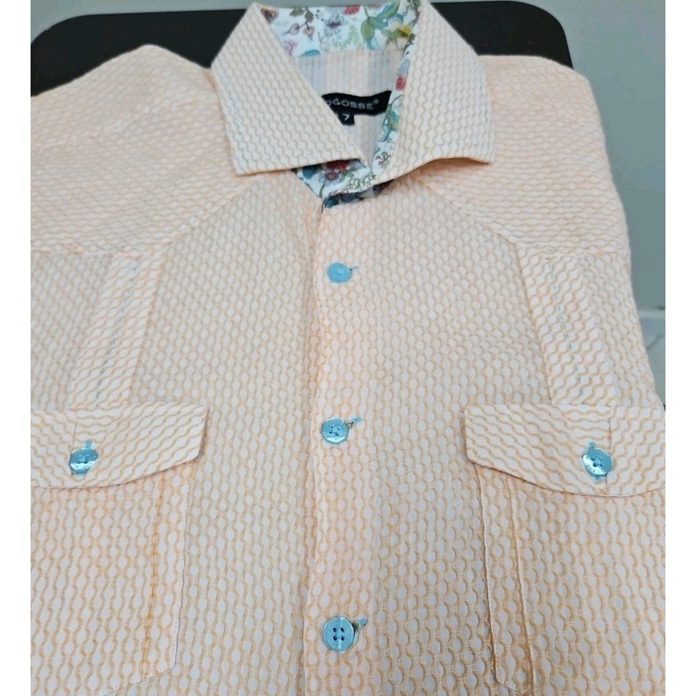 BOGOSSE men's Size 7  Short sleeve button down shirt Abstract Cotton